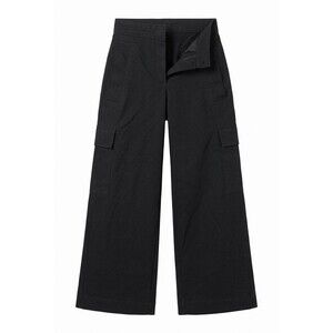 COS Wide-Leg Cargo Trousers Black Cotton Blend High Rise Utility Pants Size 6